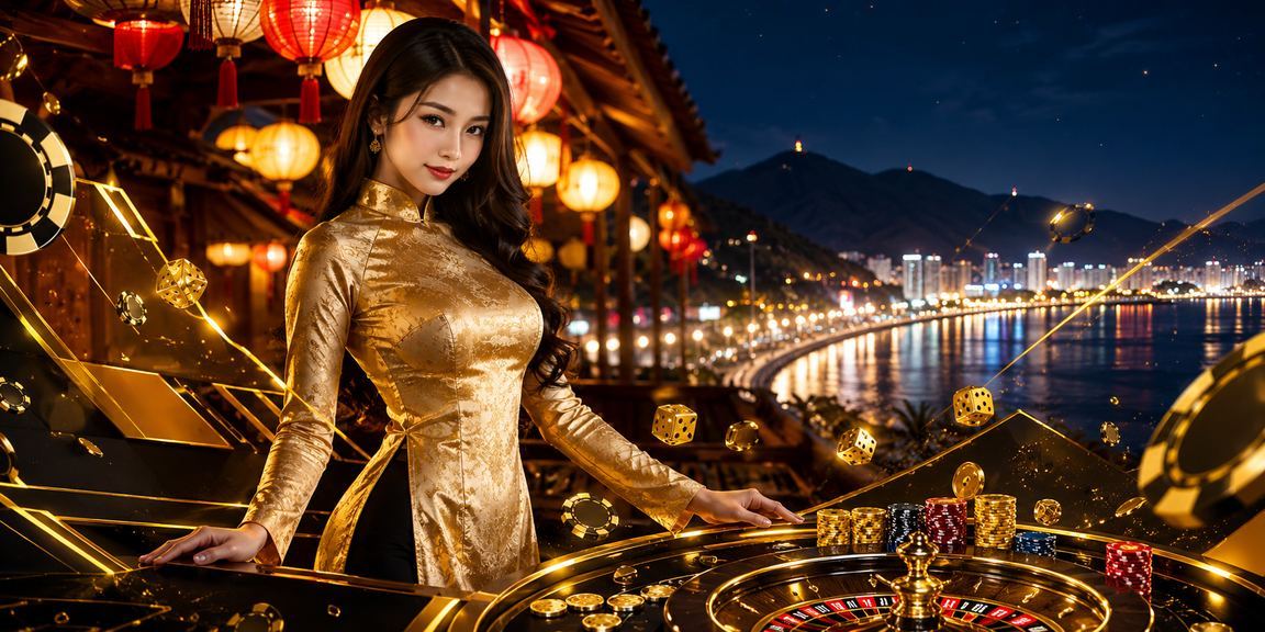 Phụ nữ Quy Nhơn mặc áo dài sử dụng điện thoại đặt cược thể thao bên bờ biển